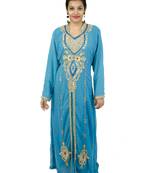Turquoise  embroidered georgette islamic kaftan
