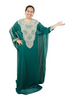 Green embroidered georgette islamic kaftan