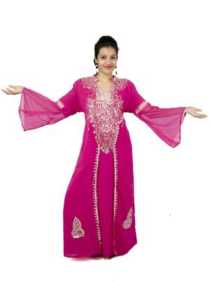 Pink embroidered georgette islamic kaftan 1