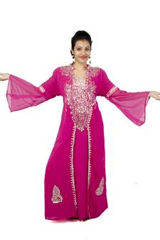 Pink embroidered georgette islamic kaftan