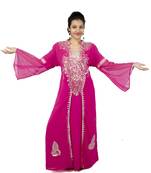Pink embroidered georgette islamic kaftan