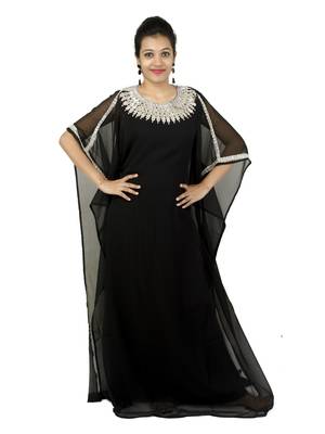 Black embroidered georgette islamic kaftan 1
