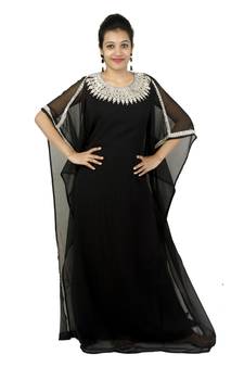 Black embroidered georgette islamic kaftan