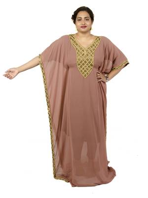Brown embroidered georgette islamic kaftan 1