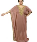Brown embroidered georgette islamic kaftan