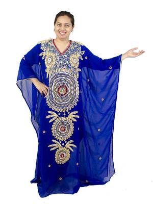 Royal blue embroidered georgette islamic kaftan 1
