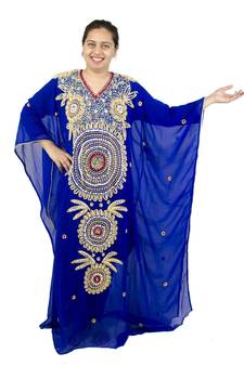 Royal blue embroidered georgette islamic kaftan