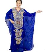 Royal blue embroidered georgette islamic kaftan
