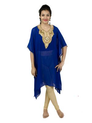 Royal blue embroidered georgette islamic kaftan 1