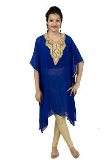 Royal blue embroidered georgette islamic kaftan