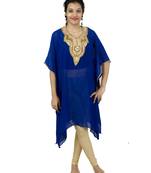 Royal blue embroidered georgette islamic kaftan