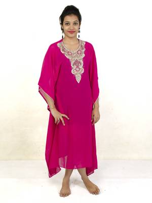 Pink embroidered georgette islamic kaftan 1