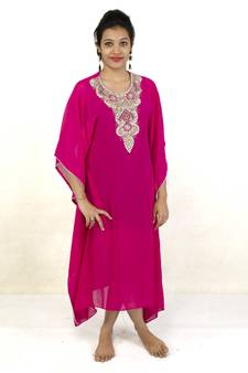 Pink embroidered georgette islamic kaftan