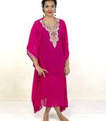 Pink embroidered georgette islamic kaftan