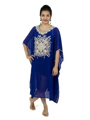 Royal blue embroidered georgette islamic kaftan 1