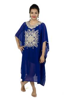 Royal blue embroidered georgette islamic kaftan