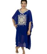 Royal blue embroidered georgette islamic kaftan