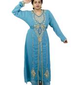 Turquoise  embroidered georgette islamic kaftan