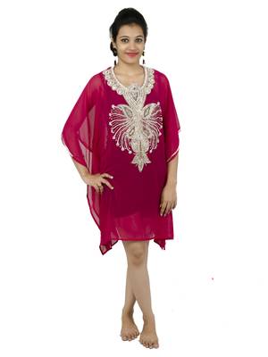 Magenta embroidered georgette islamic kaftan 1
