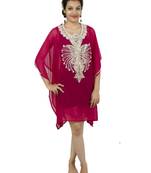 Magenta embroidered georgette islamic kaftan