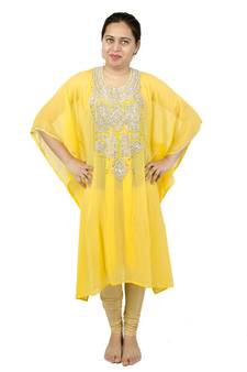 Yellow embroidered georgette islamic kaftan