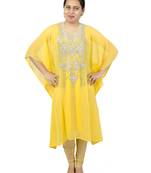 Yellow embroidered georgette islamic kaftan