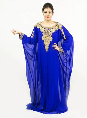 Royal blue embroidered georgette islamic kaftan 1