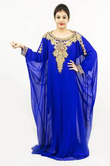 Royal blue embroidered georgette islamic kaftan