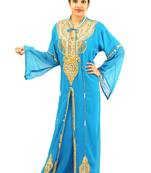 Turquoise  embroidered georgette islamic kaftan