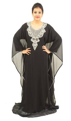 Black embroidered georgette islamic kaftan 1