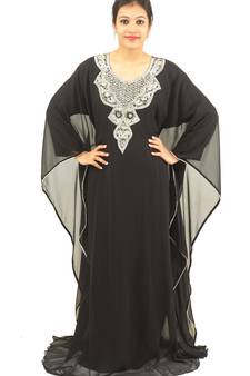 Black embroidered georgette islamic kaftan