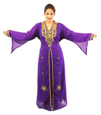 Purple embroidered georgette islamic kaftan 1