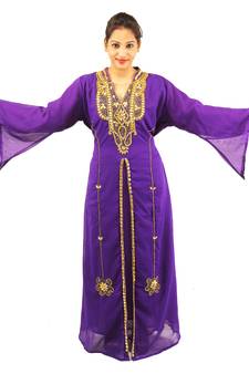 Purple embroidered georgette islamic kaftan