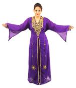 Purple embroidered georgette islamic kaftan