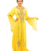 Yellow embroidered georgette islamic kaftan