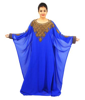 Royal blue embroidered georgette islamic kaftan 1