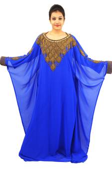 Royal blue embroidered georgette islamic kaftan