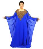 Royal blue embroidered georgette islamic kaftan