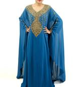 Turquoise  embroidered georgette islamic kaftan