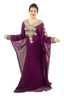 Purple embroidered georgette islamic kaftan