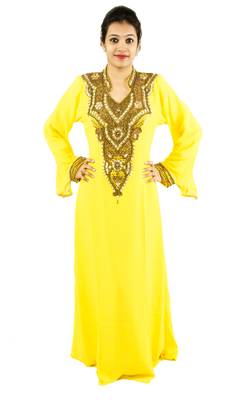 Yellow embroidered georgette islamic kaftan 1