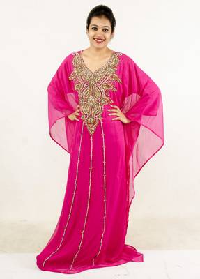 Pink embroidered georgette islamic kaftan 1