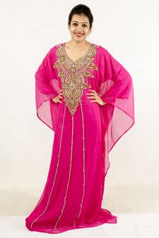 Pink embroidered georgette islamic kaftan