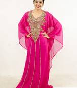 Pink embroidered georgette islamic kaftan