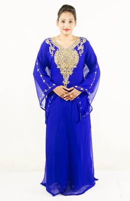 Royal blue embroidered georgette islamic kaftan 1