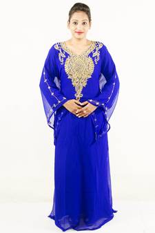 Royal blue embroidered georgette islamic kaftan