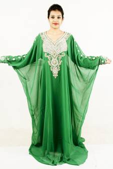Green embroidered georgette islamic kaftan