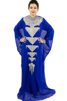 Royal blue embroidered georgette islamic kaftan