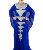 Royal blue embroidered georgette islamic kaftan