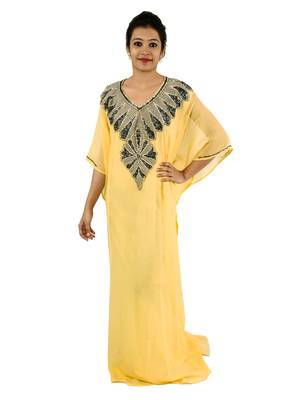 Yellow embroidered georgette islamic kaftan 1